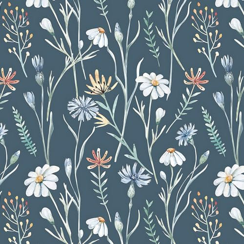 CiCiwind Selbstklebende Tapete Blau 41×300cm Blumen Tapete Verdicken Möbelfolie Selbstklebend Wasserdicht Vinyl Klebefolie Botanisch Wandverkleidung Selbstklebend für Wand Schrank Möbel Dekor