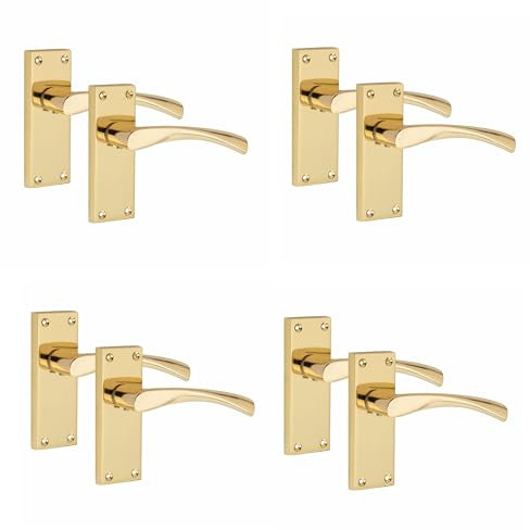 Golden Grace Victorian Scroll Astrid Door Handles Latch in Gold Polished Brass Finish, 4 Pairs - 120mm x 40mm Backplate