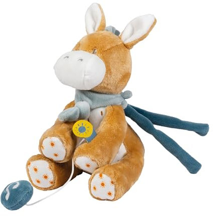 Nattou Mini Aktiv-Kuscheltier aus Polyester, Mit Musik, Esel Leo, Ca. 23 cm, Felix und Leo, Beige
