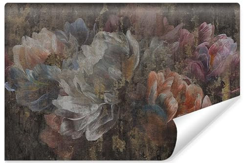 Muralo - 3D Tapete Vliestapete - Fototapete 3d Effekt - Tapete für Wohnzimmer Schlafzimmer Wandtapete - Fototapete - Abstrakte gemalte Pfingstrosen Motiv - Br.416cm x Hö.290cm