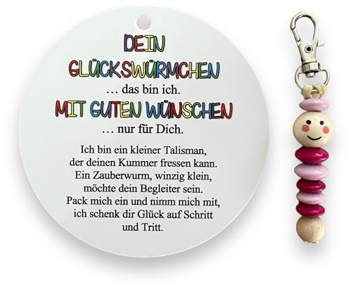 Glückswürmchen, Sorgenwürmchen handmade, Ranzenbaumler, Sorgenwurm, Worry worm, Mutmacher, Glücksbringer, Holz, Farbwahl (Pink-Rosa)