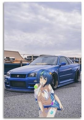 SUNAHUA Sportwagen-Poster für High School, Dxd, Auto, heißes Mädchen, R34, Poster, dekorative Malerei, Leinwand, Wandposter und Kunstdruck, moderne Familienschlafzimmer-Dekoration, Poster, 30 x 45 cm