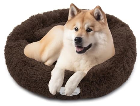 pfoten&nasen® Wolke 7 Hundebett S [Braun, 65 cm] – Donut-Kissen für kleine Hunde & Katzen – Waschbar & flauschig mit abnehmbarem Bezug