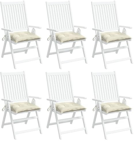 vidaXL Lot de 6 Coussins de Chaise, Galette de Siège avec Jeux de Cordes, Coussin d'Extérieur Imperméable, Blanc Crème 50x50x7 cm Tissu Oxford