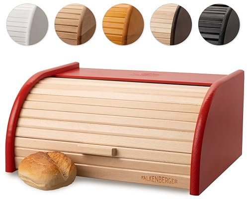 FALKENBERGER Panera de madera de haya roja, aprox. 39 x 29 x 18 cm, con tapa enrollable, hecha a mano