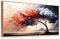 MHARTK66 Roter Baum Bilder Mit Rahmen Holz, Natur Abstrakt Blau Landschaft Leinwand Bilde, 50x100 cm Groß Wandbilder Wohnzimmer, Modern Wanddeko Kunstdruck Schlafzimmer Esszimmer Büro Küche