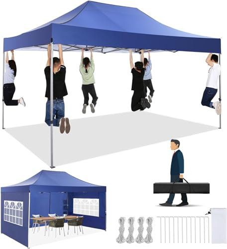 COBIZI Faltpavillon Pavillon 3x4.5 Wasserdicht Stabil, Outdoor Faltbar Garten Pavillon UV Schutz 50+, Partyzelt mit 4 Seitenteilen, Tiefes Blau