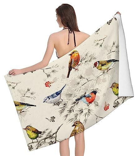 eurwhj Vogel-Strandtuch, Mikrofaser, groß, 81,3 x 132,2 cm, schnell trocknend, Luxus-Badetücher für Erwachsene, saugfähige Badetücher für Schwimmbad, Strand, Reisen