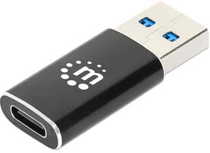 Manhattan Adapter USB 3.2 Gen 2 Typ A-Stecker auf Typ C-Buchse, 10 Gbit/s SuperSpeed+ USB, 3 A, Aluminium, schwarz
