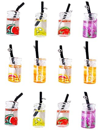 PLAFOPE 12stücke Flaschenanhänger Simulierte Fruchtgetränkebecher Mini Trinkflaschen Charms Diy-zubehör Bastelmaterial Für Schmuck Und Accessoires