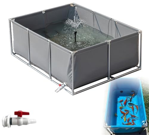 Pounjsd Faltbecken für Koi und Teichfische,Segeltuch Rahmen Fischteich,Fischteich aus PVC-Segeltuch mit Stahlrahmen,kubischer Fischteich mit Ständer, Einfach Einzurichten(2 * 1.5 * 0.9m-Grau)