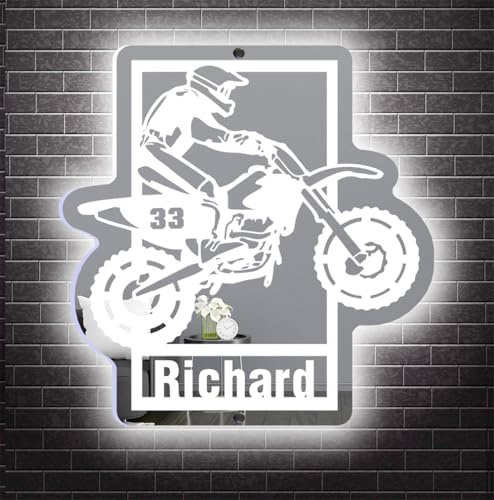 MYZQIFF Personalisierte Motorrad Spiegel Neon Zeichen Wand Dekor, Custom Motorrad Garage LED Neon Spiegel Zeichen, Geburtstag Weihnachten Männer Kinder Jungen Geschenk