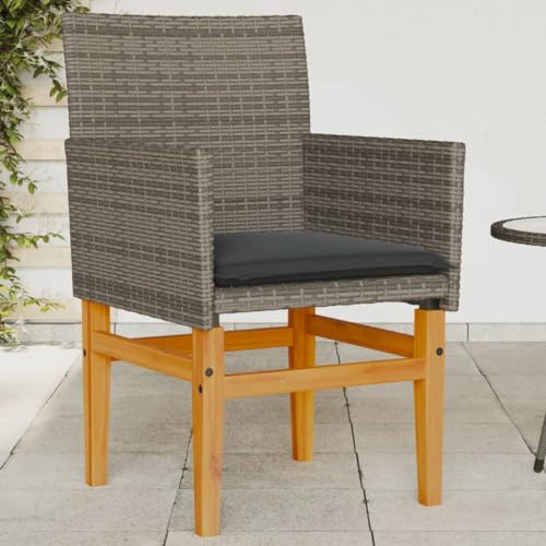 LLEZKBR Outdoor Seating-Outdoor Chairs-Garden Chairs with Cushions 2 pcs Grey Poly Rattan&Solid Wood
