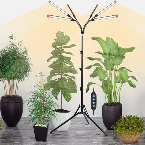 Orchbloom 6-Kopf Pflanzenlampe 54W mit Auto-Modus (4/8/12h) & Ständer Höhenverstellung (60-160cm) – Für XXL-Pflanzen wie Palmen/Bonsai/Samenanzucht, EU-Stecker, Einfachste Montage