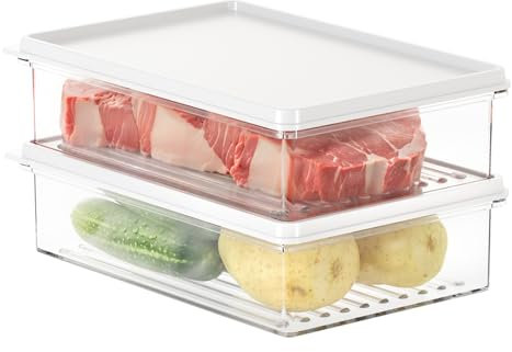 Toski Cold Meat Containers for Fridge Strong Sealing, 2Pcs Deli Cold Cuts Storage with Lids, Stackable Fridge Storage Organiser for Storing Sausage, Cheese, Sandwich, BPA Free, Transparent