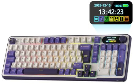 RK ROYAL KLUDGE Tastiera meccanica S98 DE con Smart Display e pulsante, Top Mount 96% Tastiera meccanica senza fili BT/2.4G/USB-C, hot-swap, supporto software, 98 tasti, QWERTZ