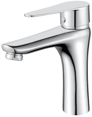 Chrome Basin Mixer Taps Single Handle Bathroom Sink Tap, Modern Monobloc Basin Taps Chrome Sink Taps for Bathroom with Hot&Cold Water Supply Lines, Brass