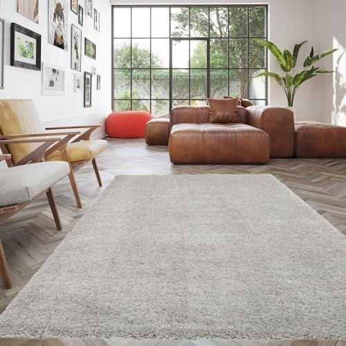 Steffensmeier Hochflor Teppich Valencia | Shaggy Langflor Teppich Wohnzimmer, Schlafzimmer, Grau, Größe: 120x170 cm