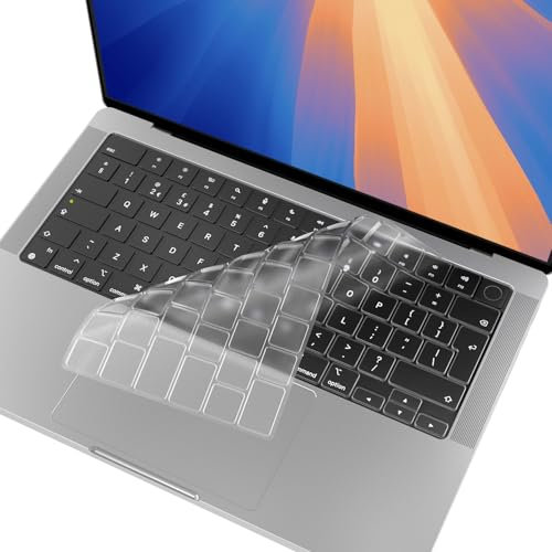 Arisase Ultra Thin TPU Keyboard Cover Skin for MacBook Pro 14/16 with M4/M4 Pro/M4 Max Chip(A3112/A3401/A3185/A3403/A3186) Soft Accessories for 2024 MacBook Pro 14.2/16.2 Inch EU/UK Layout (Clear)