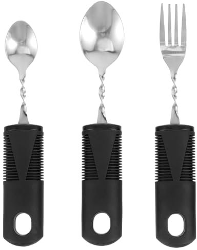 3 Pièces Fourchette Coudée Cuillère Couteau, Couverts Pliables Lestés, Couvert pour Personne Handicapée, pour de Parkinsonavec Poignées Extra Larges pour Personnes Âgées, Handicapées, Arthrite