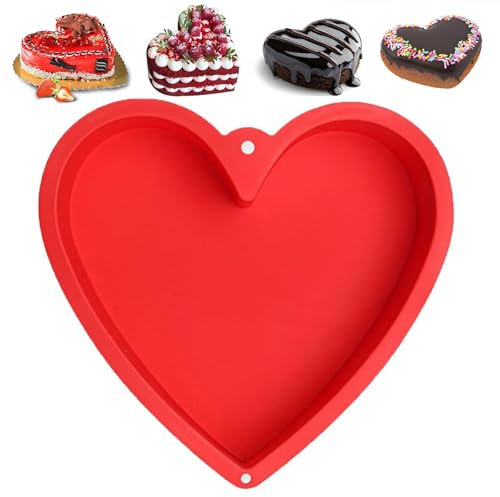 HEOUCH Kuchenform Herz, 25.4cm Backform Silikon, 3D Backform Herz, Antihaft Großes Schokoladenform, DIY Backkreationen, mit Liebe Gebackener Kuchen in Herzform, Anwendbar auf Kuchen, Nuss (A)