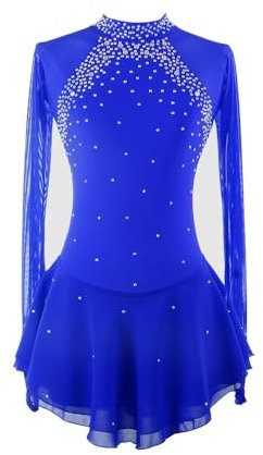 Tanzkleid Mädchen Pailletten Eiskunstlauf Kleid Kinder Langarm Ballettkleid Tanztrikot Mit Rock Kleider Gymnastikanzug Wettbewerb Tanz Kostüme,Blau,XL