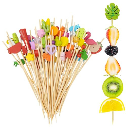 100 Pcs Cocktail Picks, 4.7 Long Bamboo Fruit Sticks Food Toothpicks Sandwich Appetizer Charcuterie Skewers for Birthday, Wedding, Valentines Day Decoration Party Supplies