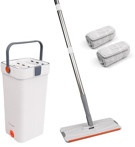 Crystals Floor Mop and Bucket Set – Easy Flash Speed Mop with Squeeze Flat Mop Bucket, 2 Refill Microfiber Washable Pads for Home Essentials, Ideal for Floor Cleaning, Kitchen, and Bathroom Use