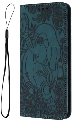 Ucikov Case for Apple iPhone 13, Smart Elephant Pattern Wallet Leather Flip Shockproof Protective Case for Apple iPhone 13, Green
