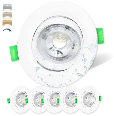 Mizlay 6er Set LED Einbaustrahler 230V Dimmbare Schwenkbar 90mm (Lochmaß 72-80mm), Außen Spots IP44 Warmweiß Neutralweiß Kaltweiß, Deckenspots Einbauleuchten Einbauspot Rund Weiß für Badezimmer Innen