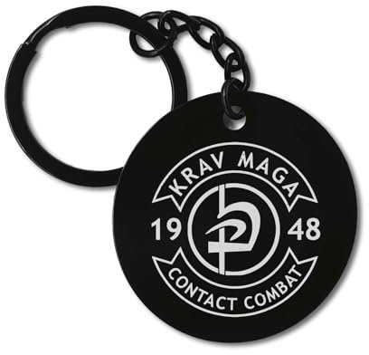 Lauthings Krav Maga Contact Combat Israel Self Defence Schlüsselanhänger, Krav Maga Contact Combat Israel Self Defence Black Tag Circle Style, Schwarz , One size