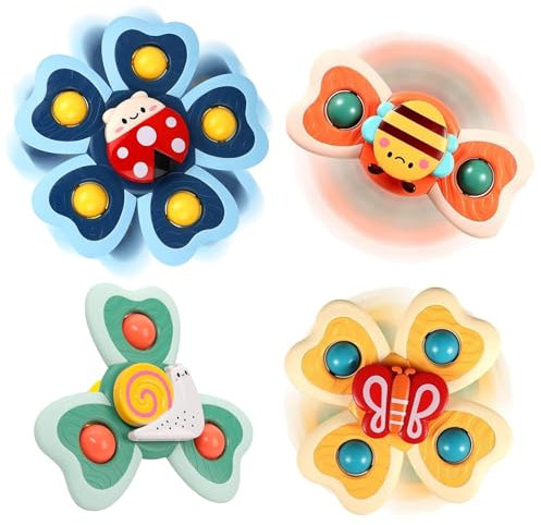 Saugnapf Spielzeug Baby 4 Stück Saugnapf Spinner Spielzeug für Baby Saugspielzeug Sicheres Badewannenspielzeug für Bad Fenster Hochstühle Flugzeug Reise