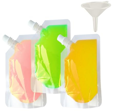 lisetar 10 Packs Clear Drink Pouches 500ml with Caps and Funnel for Festivals,Leak Proof Alcohol Juice Liquid Pouches, Beverage Bags, Plastic Hip Flask for Parties, Picnic, Travel, Sports (10, 500ML)