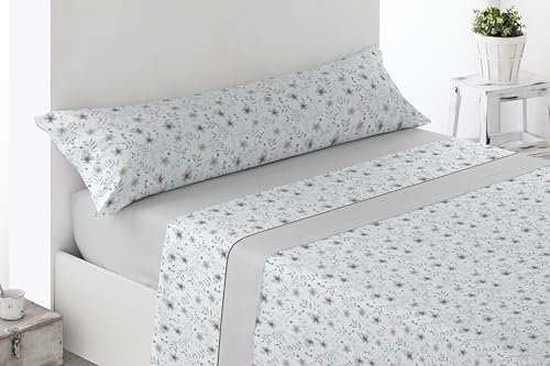 HaraDeco Juego de Sabanas 3 Piezas - Poliéster Microfibra Tacto Satén- Sábana Bajera, Sábana Plana y 1 Funda de Almohada Larga, Sábana Estampada para Verano (Ariza Gris, Cama 135x190/200cm+28cm)