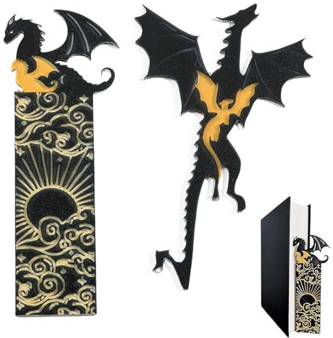 2 Stück Schwarzes Drachen Lesezeichen,Schwarze Goldene Forth Wing Lesezeichens,Gold Fourth Wing Merch,Fourth Wing Merchandise mit Sonne,Forth Wings Bookmark,Lesezeichen Fantasy Acryl für Buchliebhaber