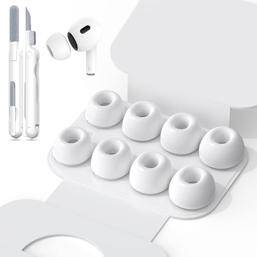 RFUNGUANGO [4 Pairs] Replacement Earbuds for AirPods Pro 2nd/1st Generation with Noise Reduction Holes, for Airpods Pro Earbuds with Portable Storage Box and Cleaning Stick (XS/S/M/L) - White