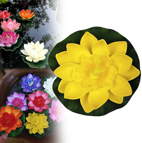 Schwimmpflanzen Teich 12PCS Seerosen Für Teich Winterhart Schwimmdeko Teich Wetterfest UV Beständige Kunstpflanzen für Frühling Garten Büro Dekoration(H)