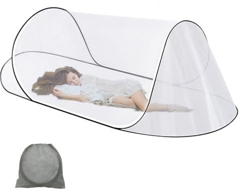 200 x 80 x 56cm Mosquitera Plegable con Cremallera, Tienda Camping Pop Up Portatil, Herramientas Mosquitos Prevenir Ultraligera para Cama Individual, Viaje, Dormitorio, Familiar (Blanco)