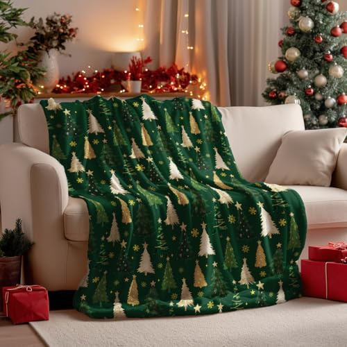 Horaldaily Flanell-Decke, Weihnachtsmotiv, weicher flauschiger Plüsch, gemütliche Fleece-Decken für Couch, Sofa, Bett, Lounging, ideales Geschenk für Kinder, Erwachsene, Ehefrau, 50 x 60 cm, Grün