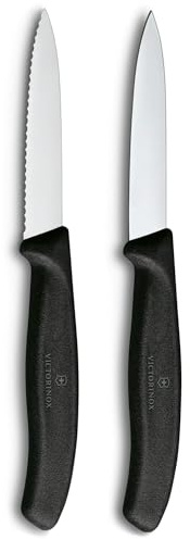 Victorinox Swiss Classic Coltello per verdure e spelucchini, per frutta e verdura, Extra affilato, dritto e seghettato, Acciaio inox, Nero
