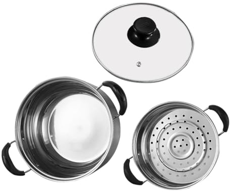 HOMOBABE Olla Vaporera De Acero Inoxidable 20 Cm Doble Asa 304 Acero Inoxidable Cesta Para Vapor Cocina Hogar Juego 2 Piezas