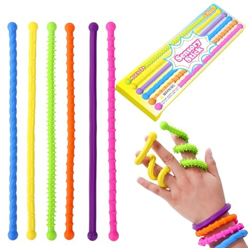 6 Pcs Fidget Toys for Kids Adults,Stick Stretchy Sensory Toys,Textured Squishy Sensory Toy for Autism,for Anxiety Fidgets for Classroom Student, Travel Activities Essential Fidget Toy