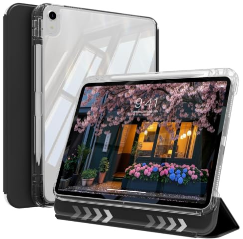 ZOPSGYU Coque pour iPad 11 Pouces A16 11ème/10ème Génération 10.9, Noir | Coque pour iPad 2025/2022 avec Porte-Stylet, Étui 2 en 1 Coulissant Détachable à Trois Volets, Arrière Transparente