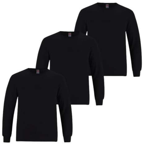 Men's Long Sleeve T-Shirt, 100% Cotton Jersey Crew Neck Cuffed Tee
