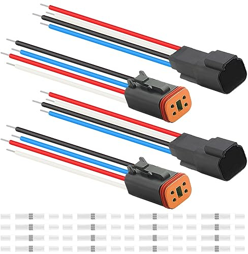 HAAMNING7 Lot de 2 connecteurs électriques étanches pour voiture, camion ou bateau, série DT, pour câbles Deutsch 4 broches, 16 AWG, mâle et femelle, avec gaine thermorétractable.