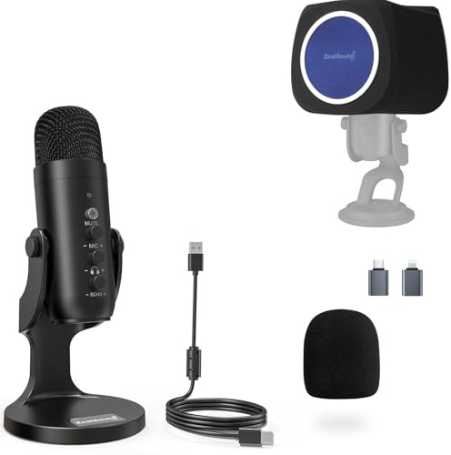 zealsound USB-Mikrofon K66 und WS18b Popfilter-Bundle