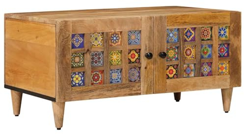 vidaXL Couchtisch Natur 80 x 50 x 40 cm Massivholz Mango, Wohnzimmer, Rechteckiges Design mit viel Stauraum, für angenehme Wohnlösungen