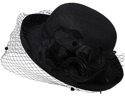 FakeFace Elegante Damenhut Teeparty Hut Kirchenhut mit Schleier Fascinators Hüte Organza Netz Derby-Hut Sonnenhüte Cloche Bowler Hat für Hochzeit Braut Abend Bankett Party