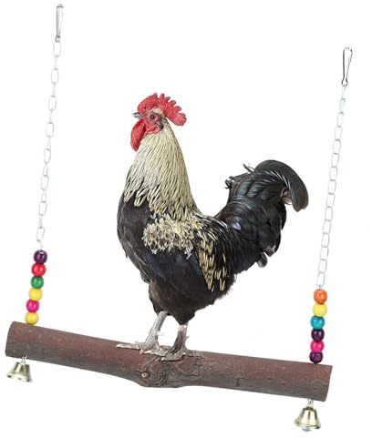Fawfose Chicken Swing Durable Handmade Toy for Hens and Macaw, Exercise Training Supplies for Coop and Cage, Natural Wood Colorful Beads, 13.39x12.28x1.34 Inch (chicken swing)