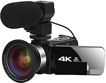 Cámara de Video, Full 4K UHD Cámara Digital Stream Camera Vlog Videocámara 18X 48MP Grabadora de Video Webcam Time Lapse(128G SD Card,with Lens Mic)